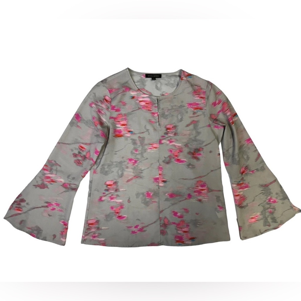 Banana Republic Long-Sleeve Floral Tristan Slit Bell Sleeve Blouse Petite XXS